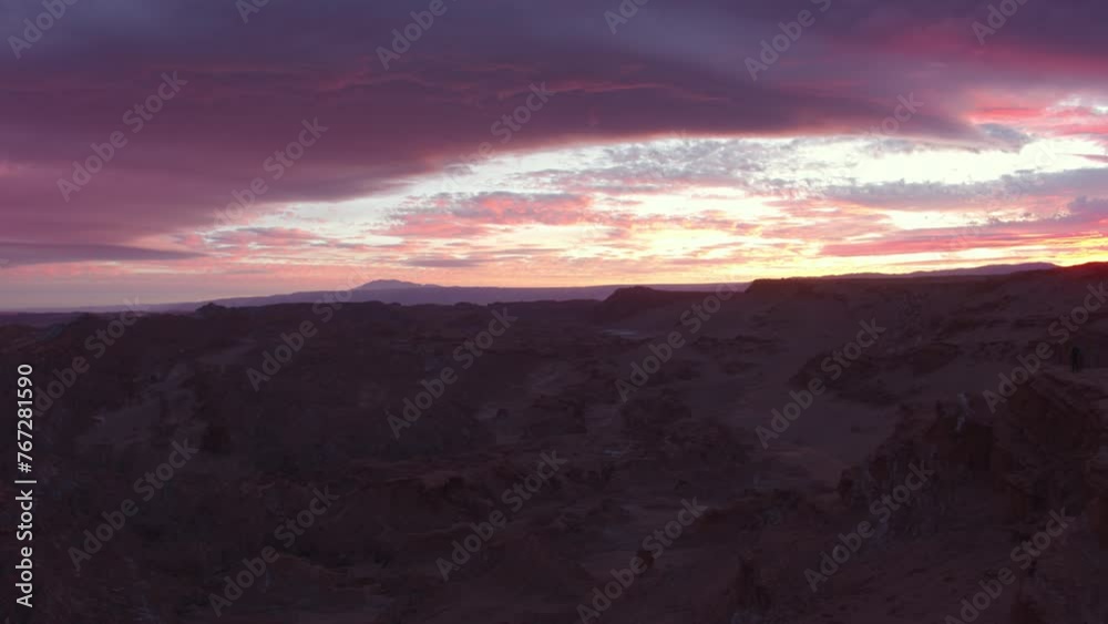 Aerial Forward Scenic View Of Tranquil Mountains In Desert Under Sunset - San Pedro de Atacama, Chile Aerial Forward Scenic View Of Tranquil Mountains In Desert Under Sunset - San Pedro de Atacama, Chile