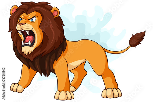 Fototapeta Naklejka Na Ścianę i Meble -  Cartoon lion roaring on white background