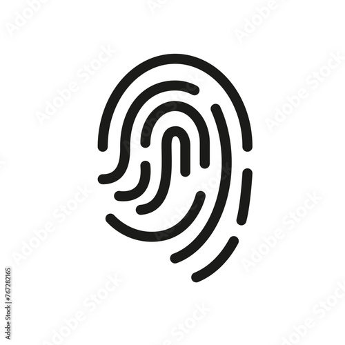 Fingerprint icon for web, mobile, promo, signifies evidence, investigations. Fits law, justice themes. Single outline, vector illustration