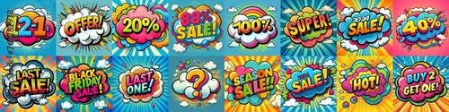 Sale stickers pop art style. AI generated illustration