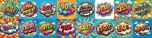 Sale stickers pop art style. AI generated illustration