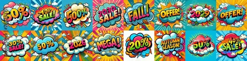 Sale stickers pop art style. AI generated illustration