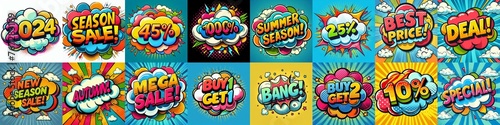 Sale stickers pop art style. AI generated illustration