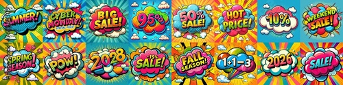 Sale stickers pop art style. AI generated illustration