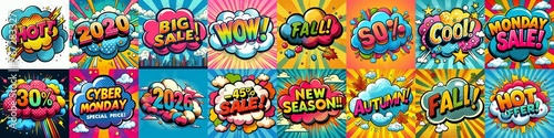 Sale stickers pop art style. AI generated illustration