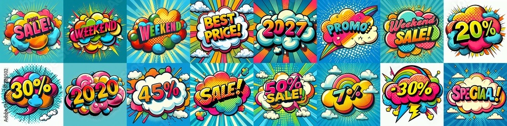Sale stickers pop art style. AI generated illustration