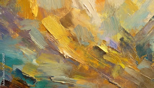 closeup of abstract rough colorful multicolored art painting texture with oil brushstroke pallet knife paint on canvas
