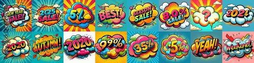 Sale stickers pop art style. AI generated illustration