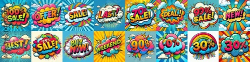 Sale stickers pop art style. AI generated illustration