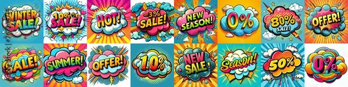 Sale stickers pop art style. AI generated illustration © vector_master