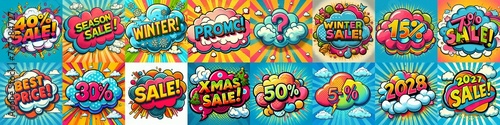 Sale stickers pop art style. AI generated illustration