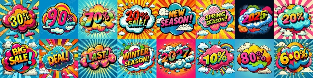 Obraz premium Sale stickers pop art style. AI generated illustration