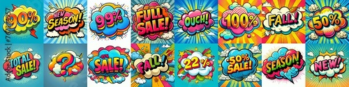 Sale stickers pop art style. AI generated illustration