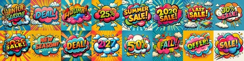 Sale stickers pop art style. AI generated illustration