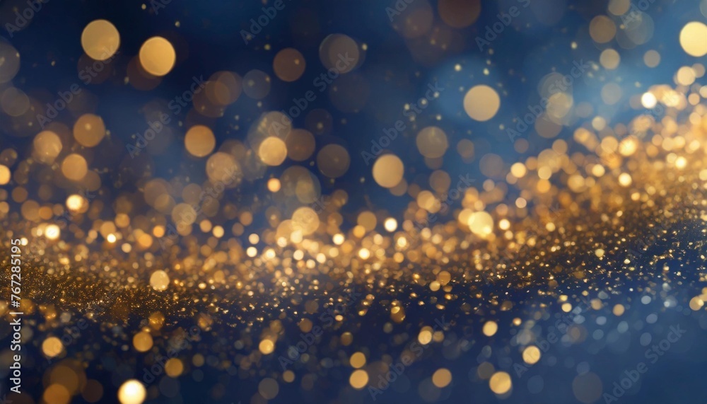 abstract background with dark blue and gold particle christmas golden light shine particles bokeh on navy blue background gold foil texture holiday