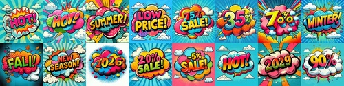 Sale stickers pop art style. AI generated illustration