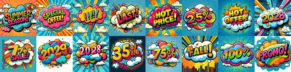 Sale stickers pop art style. AI generated illustration Sale stickers pop art style. AI generated illustration