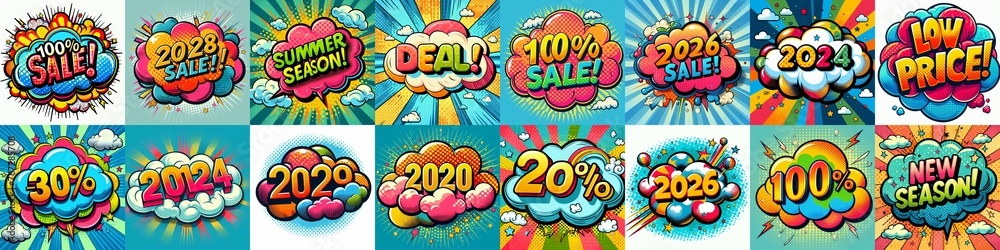 Obraz premium Sale stickers pop art style. AI generated illustration