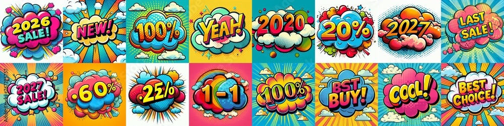 Sale stickers pop art style. AI generated illustration Sale stickers pop art style. AI generated illustration