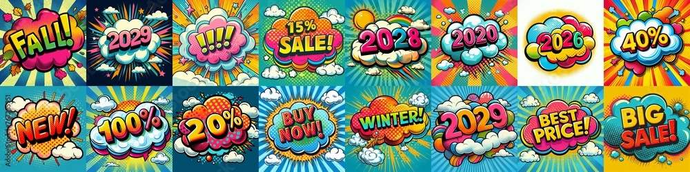Sale stickers pop art style. AI generated illustration Sale stickers pop art style. AI generated illustration