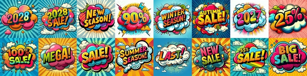 Sale stickers pop art style. AI generated illustration