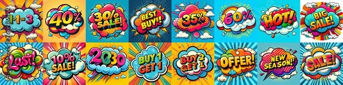 Sale stickers pop art style. AI generated illustration