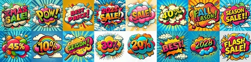 Sale stickers pop art style. AI generated illustration