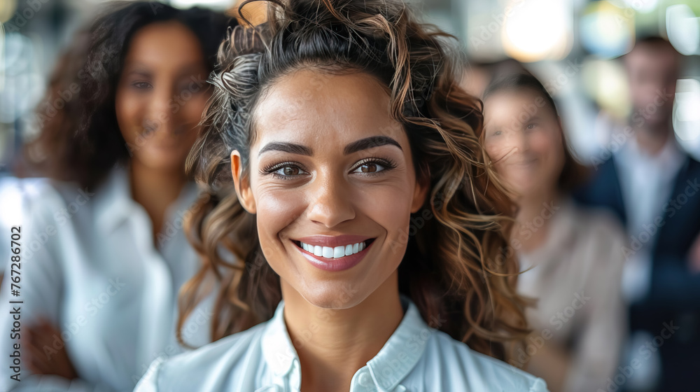 smiling person woman work office AI generative smiling person woman work office AI generative