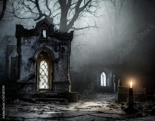 Stary mroczny straszny cmentarz noc  