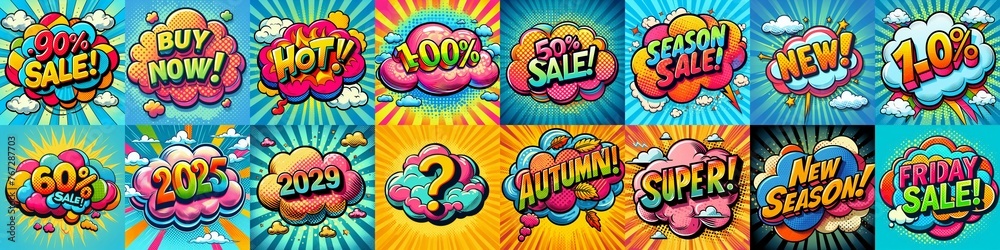 Sale stickers pop art style. AI generated illustration Sale stickers pop art style. AI generated illustration