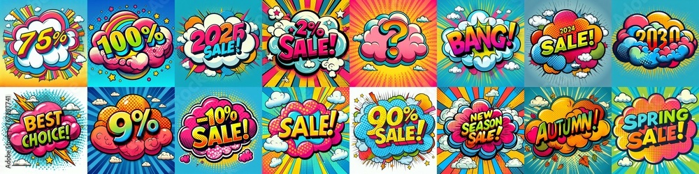 Sale stickers pop art style. AI generated illustration Sale stickers pop art style. AI generated illustration
