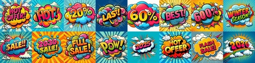 Sale stickers pop art style. AI generated illustration