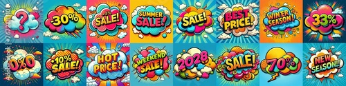 Sale stickers pop art style. AI generated illustration