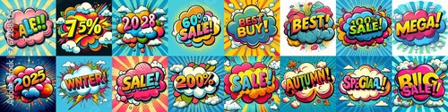 Sale stickers pop art style. AI generated illustration