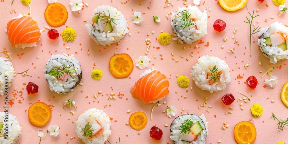 Cereal Organic Texture with Sushi Arrangement Cereal Organic Texture with Sushi Arrangement