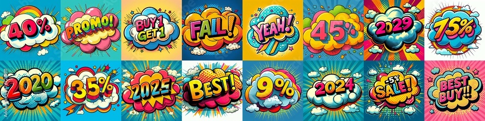 Sale stickers pop art style. AI generated illustration