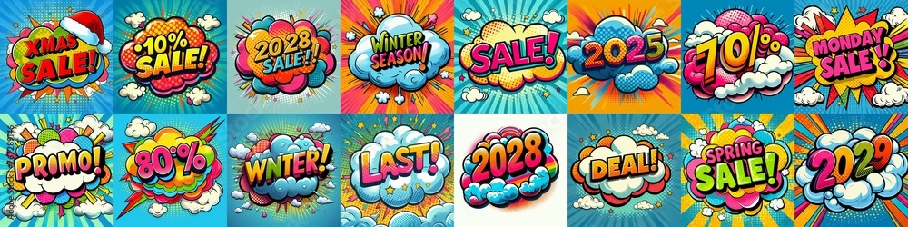 Sale stickers pop art style. AI generated illustration Sale stickers pop art style. AI generated illustration