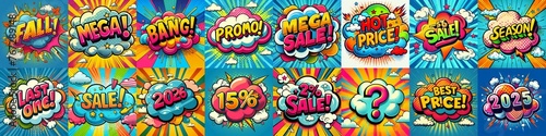 Sale stickers pop art style. AI generated illustration