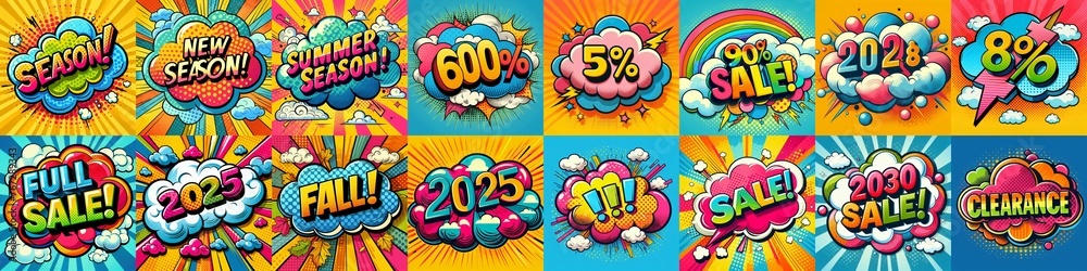 Sale stickers pop art style. AI generated illustration Sale stickers pop art style. AI generated illustration