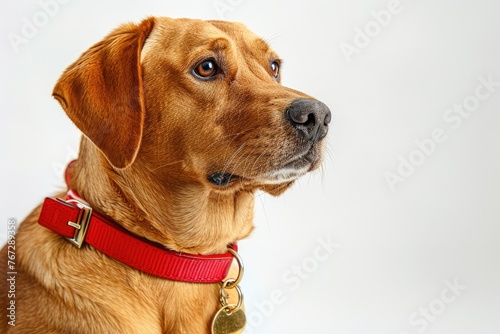 Red Dog Collar with Gold Tag Isolated on White Background  Perfect for Animal Device Copy Space Concept