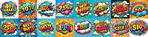 Sale stickers pop art style. AI generated illustration