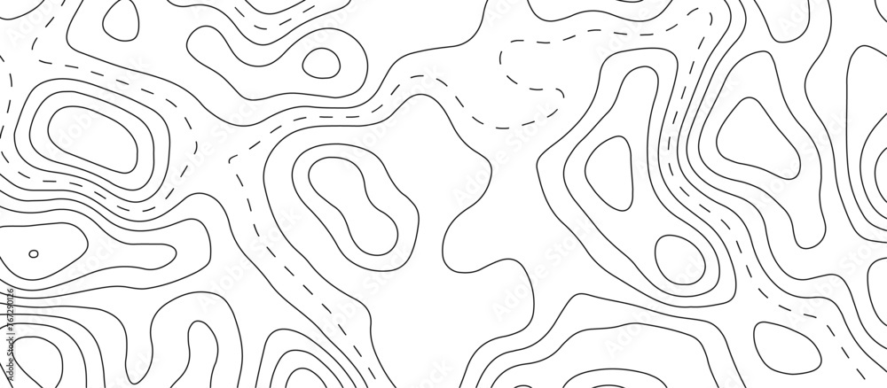 Abstract topographic map patterns, topography line map. The black on white contours topography stylized height of the lines. cotour map and line terrain path. Linear graphics. Vector illustration.