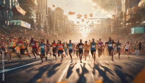 A lot of people taking part in a race. Running people - Generative AI. 