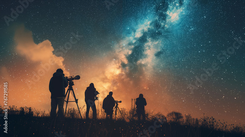 Stargazers in Front of Cosmic Sky