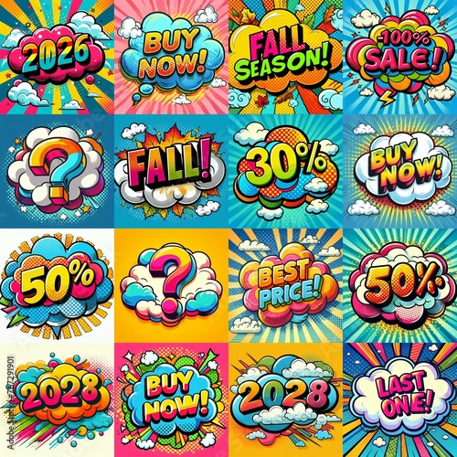 Sale stickers pop art style. AI generated illustration