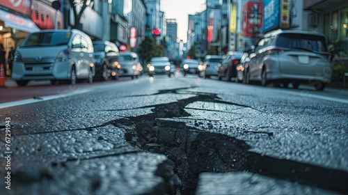  cracked road on the traffic