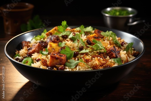 Biryani rice in bowl India desi food Generative AI