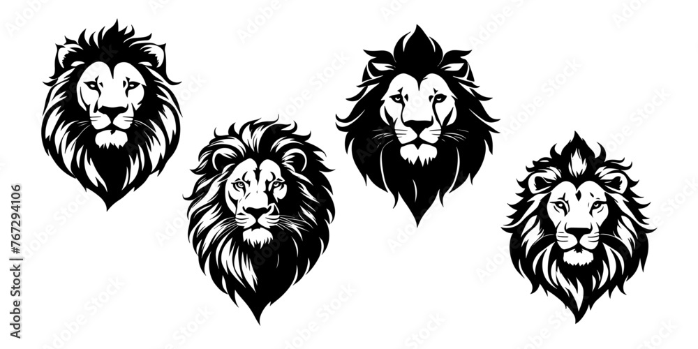 Set of a lion head silhouette vector Set of a lion head silhouette vector