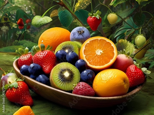 A vibrant fruit bowl filled with assorted fresh fruits