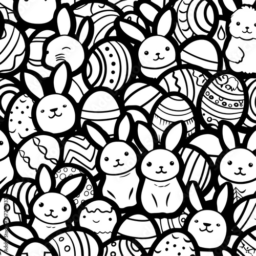 rabbits & eggs easter doodle pattern
